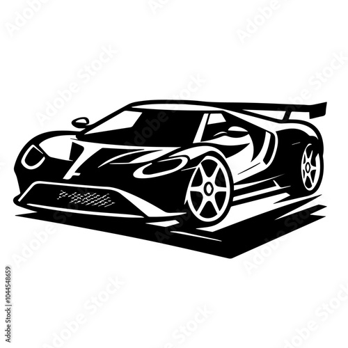 car vector silhouette isolated white background. sports car black and white illustration. Race car symbol logo template, stylized vector silhouette.