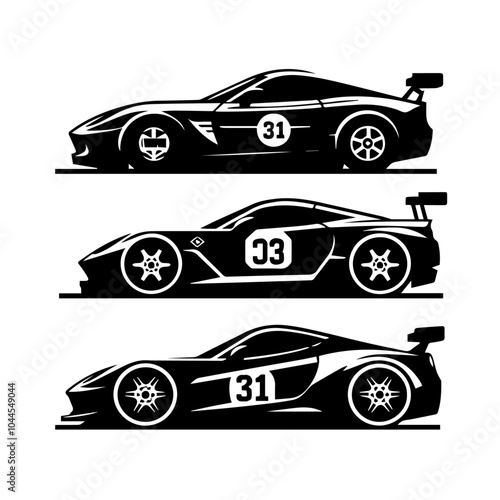 car vector silhouette isolated white background. sports car black and white illustration. Race car symbol logo template, stylized vector silhouette.