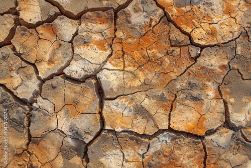 Dry cracked earth texture background symbolizing desert climate change.