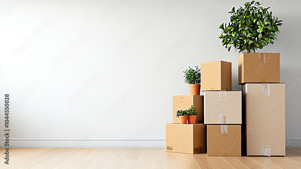 A modern living space stylish boxes and vibrant plants create a cozy atmosphere A modern living space stylish boxes and vibrant plants create a cozy atmosphere
