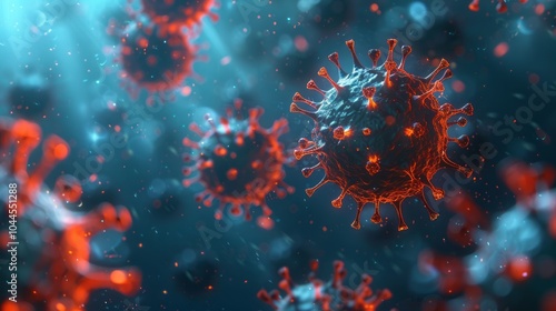 3D illustration, abstract pathogen as a type of flu - H1N1, hepatitis viruses, influenza virus, flu, aids. Virus abstract background. Virus infects human cells. Infection causing chronic disease. photo