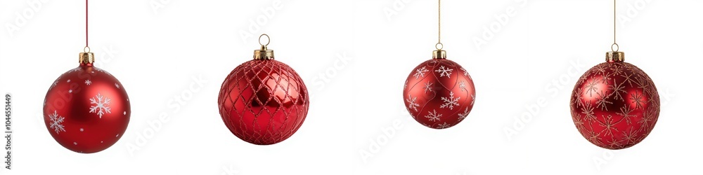 Red Christmas ornaments, white isolate background Red Christmas ornaments, white isolate background