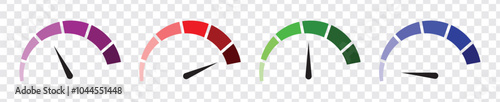 Dashboard speedometer icons set. Tachometer icon isolated. Performance indicator sign. Car speed. Fast internet speed sign. Stock flat vector elements.