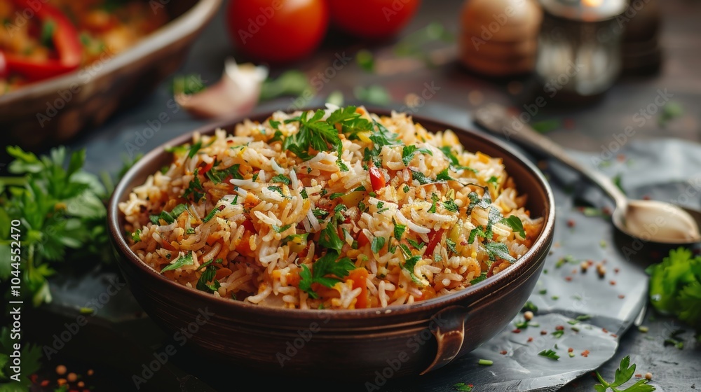 Delicious Homemade Rice Dish with Parsley and Vegetables Delicious Homemade Rice Dish with Parsley and Vegetables