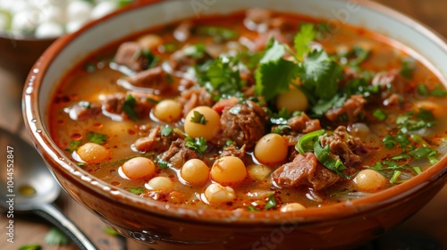 Delicious Beef and Chickpea Soup with Parsley Garnish