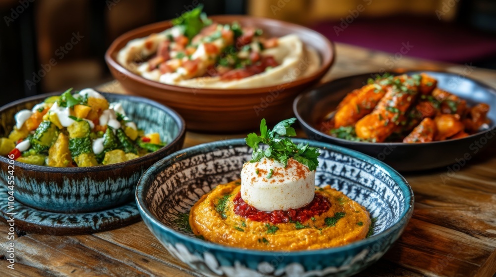 Vibrant Middle Eastern Dishes in Artistic Arrangement Vibrant Middle Eastern Dishes in Artistic Arrangement