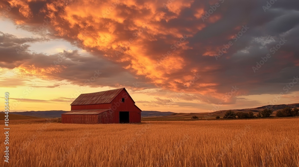 Sunset illuminating a serene rural landscape Sunset illuminating a serene rural landscape