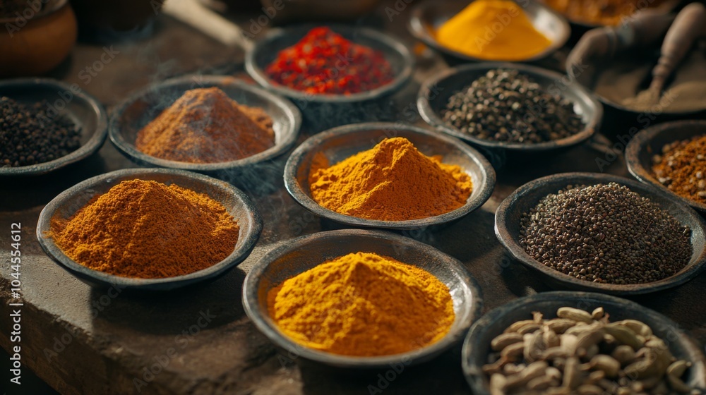 Vibrant Middle Eastern Spices in Rustic Display Vibrant Middle Eastern Spices in Rustic Display