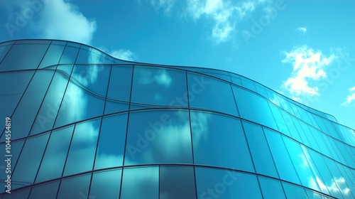 Modern Glass Building with Blue Sky and Clouds Reflection