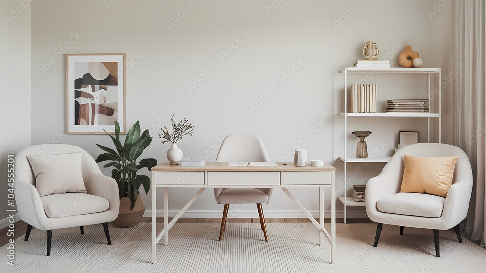Fototapeta premium Neutral Workspace, background for online meeting