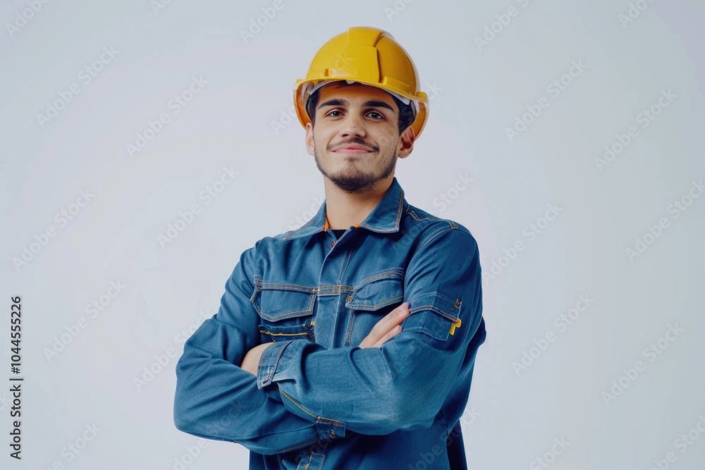 Confident maintenance worker in yellow hard hat. Confident maintenance worker in yellow hard hat.