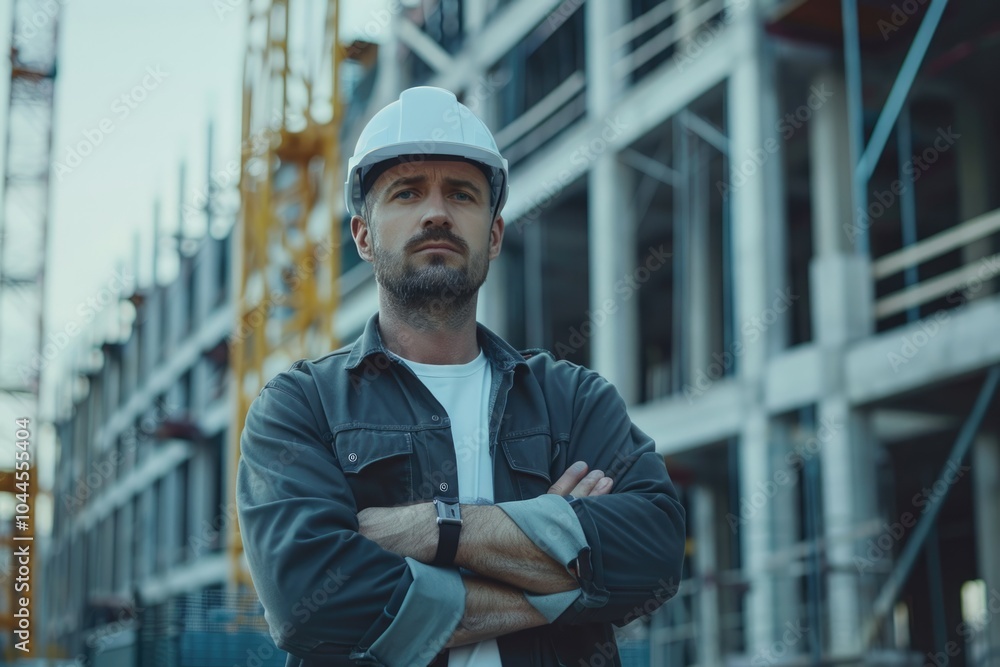 Architect in white helmet standing on construction site. Architect in white helmet standing on construction site.