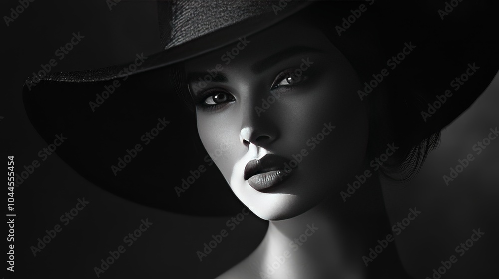 Dramatic lighting highlights her elegant features Dramatic lighting highlights her elegant features
