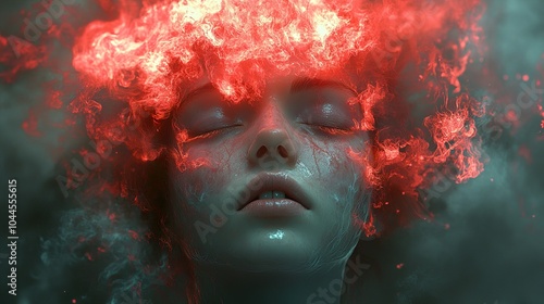 Surreal Portrait of a Woman with Glowing Fire Hair