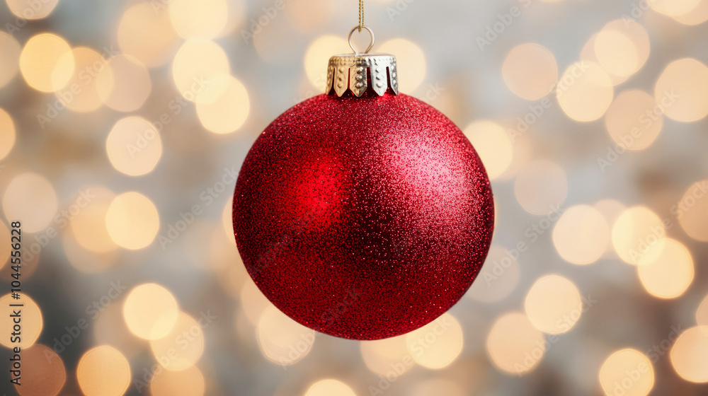 Fototapeta premium Bright Red Christmas Ornament with Blurred Background