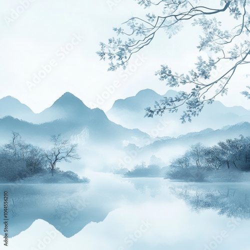 A minimalist blue tone web design with beautiful scenery and dreamy romance. The blue tones are soft and soothing, creating an atmosphere of tranquility. The scenery is captivating, 