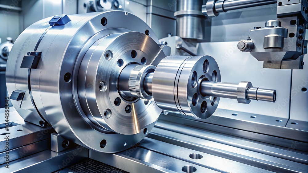 Fototapeta premium Modern cnc lathe three jaw chuck and four jaw chuck