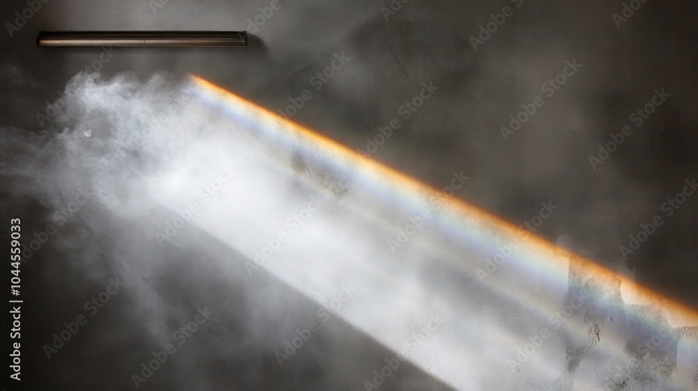A beam of light cutting through smoke, creating a rainbow effect. A beam of light cutting through smoke, creating a rainbow effect.