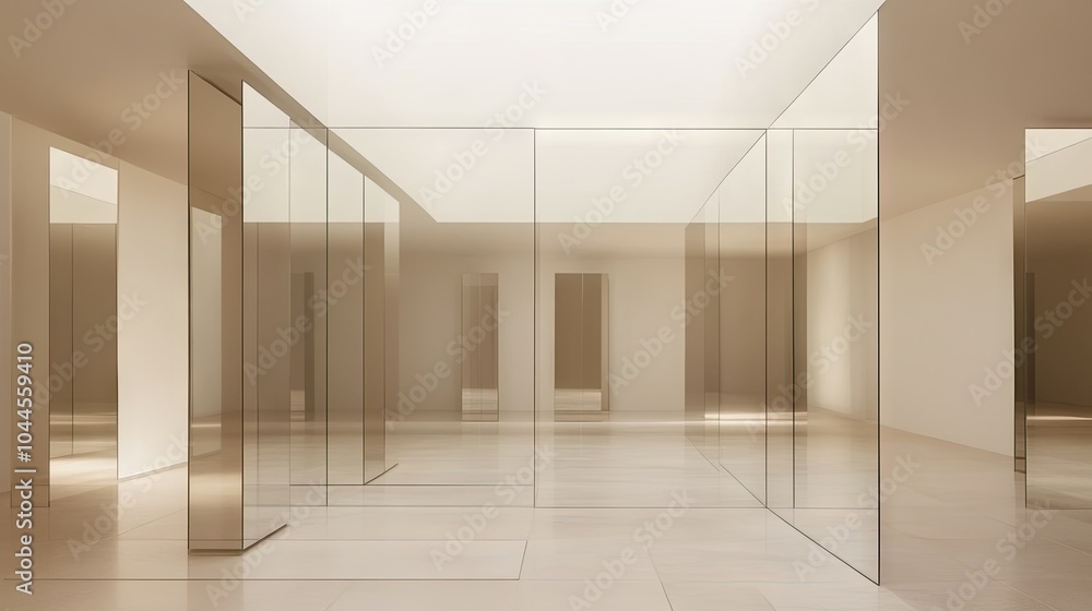 Fototapeta premium Minimalist Interior with Glass Panels and Soft Lighting