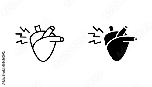 Heart attack linear icon set. Myocardial infarction. Cardiovascular disease. vector illustration on white background