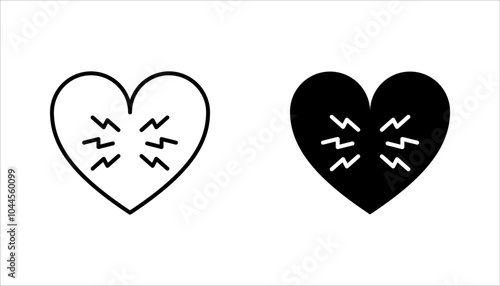 Heart attack linear icon set. Myocardial infarction. Cardiovascular disease. vector illustration on white background