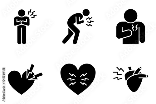 Heart attack linear icon set. Myocardial infarction. Cardiovascular disease. vector illustration on white background