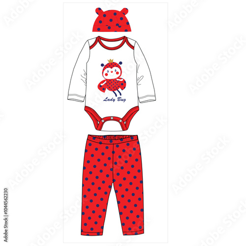 girls bodysuit with pant little lady bug print