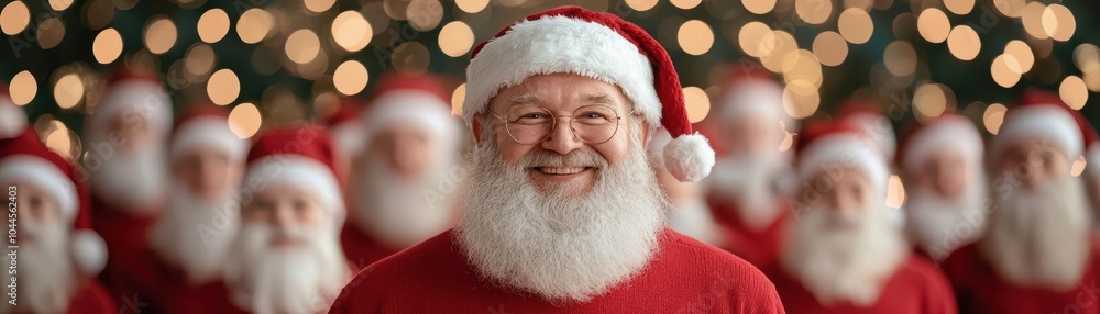 Santa Claus and a group of happy elves enjoying holiday treats in a festive North Pole scene, Santa Claus, joy, elves Santa Claus and a group of happy elves enjoying holiday treats in a festive North Pole scene, Santa Claus, joy, elves