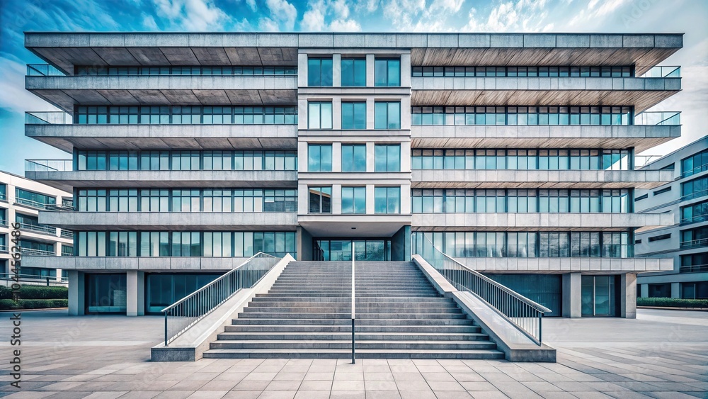Fototapeta premium Modern minimalistic building with multiple levels and stairs
