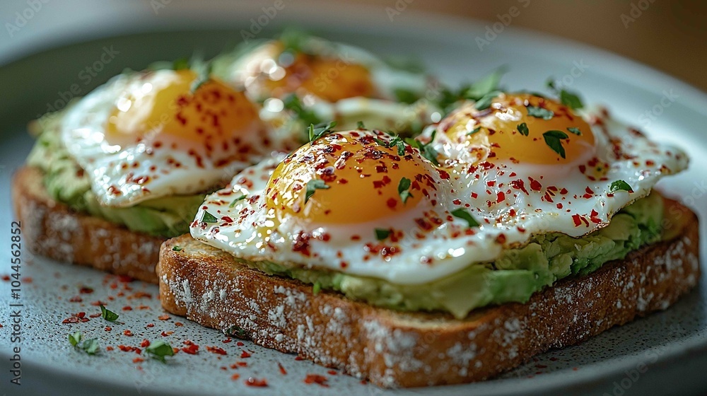 Crispy avocado toast with poached eggs Crispy avocado toast with poached eggs