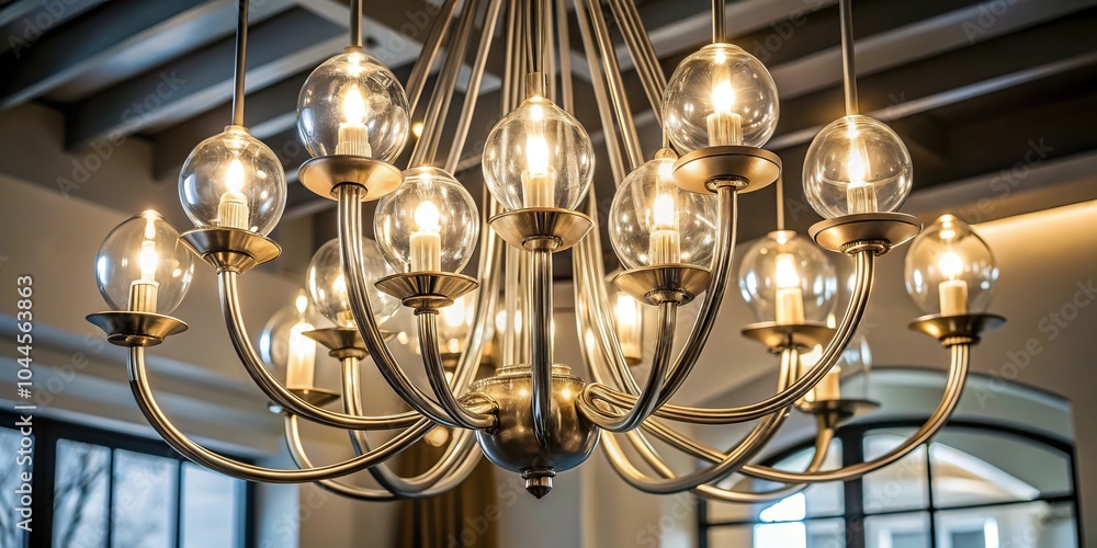modern style chandelier with glowing bulbs contours and curves modern style chandelier with glowing bulbs contours and curves