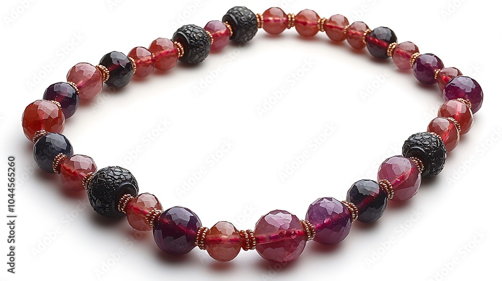 Red Purple and Black Gemstone Bead Necklace Red Purple and Black Gemstone Bead Necklace