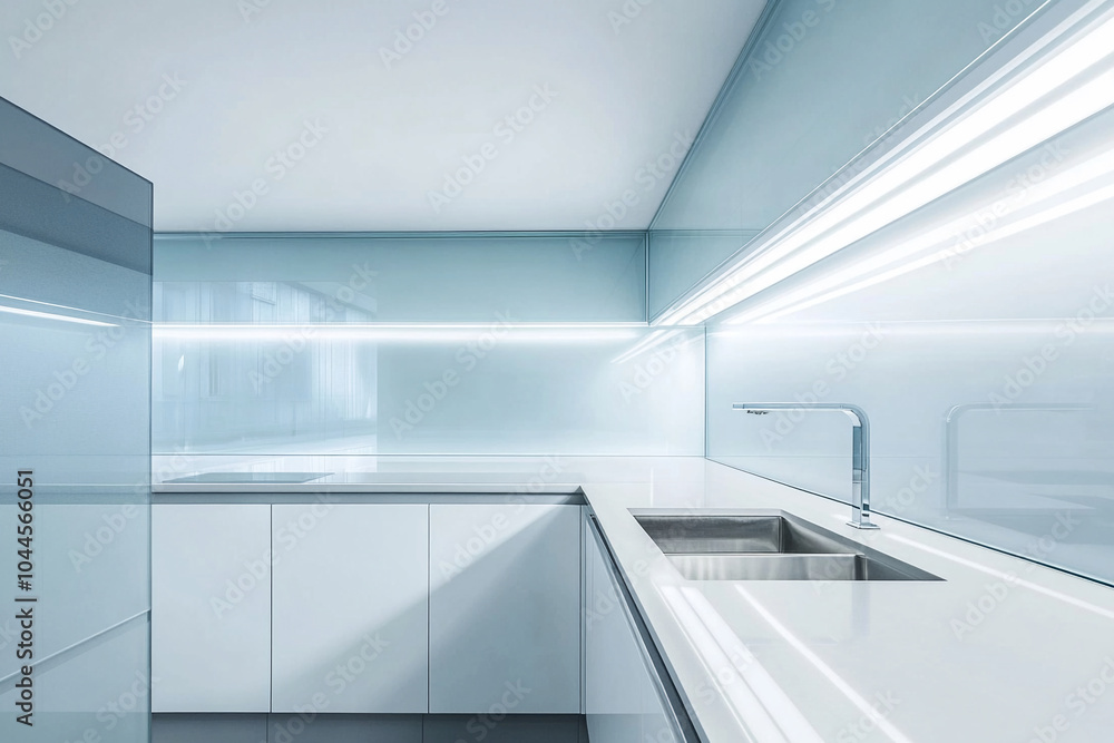 Obraz premium Minimalist Kitchen with Glass Backsplash