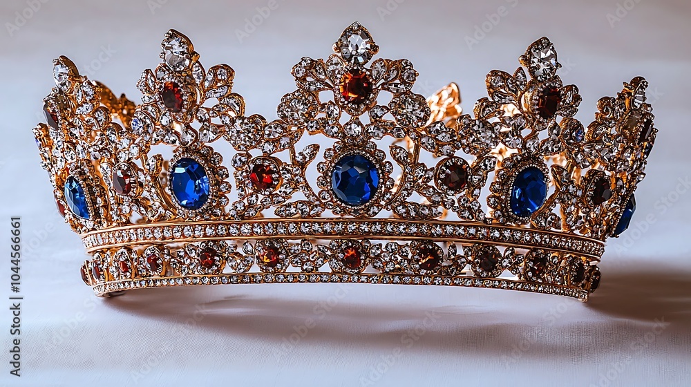 Gold Crown with Blue and Red Gemstones Gold Crown with Blue and Red Gemstones