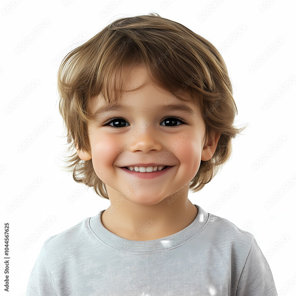 A happy little boy with brunette hair smiling with happy expression staring at the camera isolated on white background. A little kid with happy expression and emotion. A happy little boy with brunette hair smiling with happy expression staring at the camera isolated on white background. A little kid with happy expression and emotion.