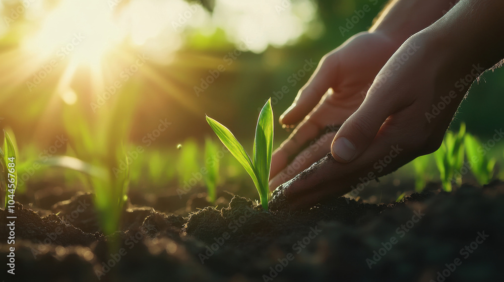 Fototapeta premium farmer grow agriculture plants, rice growth , soil
