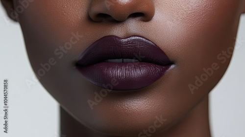 Close-up of a person's lips with dark purple lipstick
