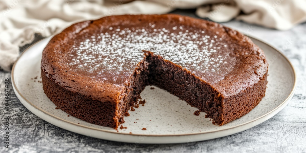 A chocolate cake with powdered sugar on top. AI. A chocolate cake with powdered sugar on top. AI.