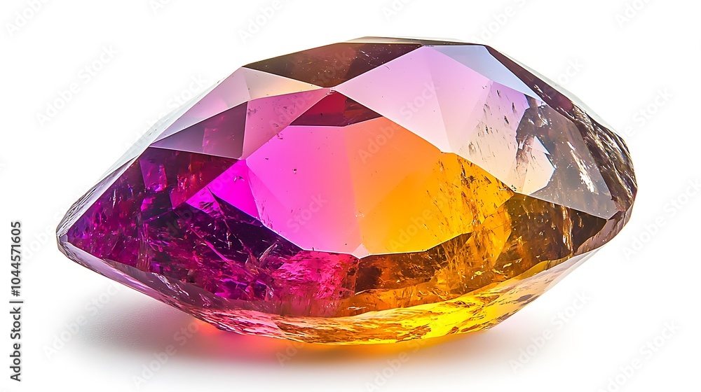 Gemstone Pink Yellow Faceted Crystal Mineral Isolated Gemstone Pink Yellow Faceted Crystal Mineral Isolated