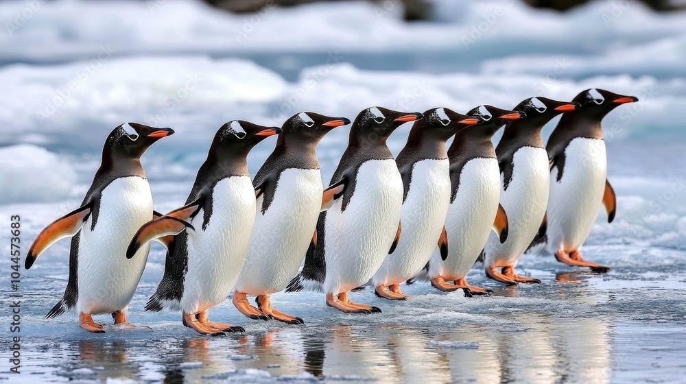 Obraz premium Penguins Waddling Across the Icy Landscape