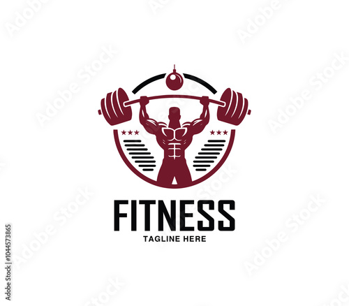 Fitness and gym body building logo design. Silhouette of bodybuilder. Fitness center gym logo vector