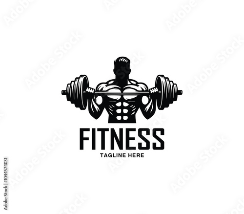 Fitness and gym body building logo design. Silhouette of bodybuilder. Fitness center gym logo vector