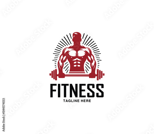 Fitness and gym body building logo design. Silhouette of bodybuilder. Fitness center gym logo vector