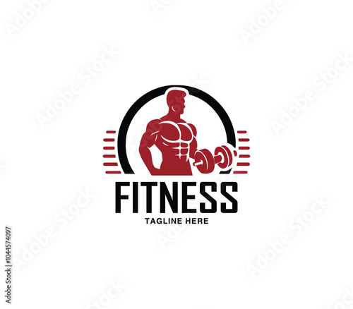 Fitness and gym body building logo design. Silhouette of bodybuilder. Fitness center gym logo vector