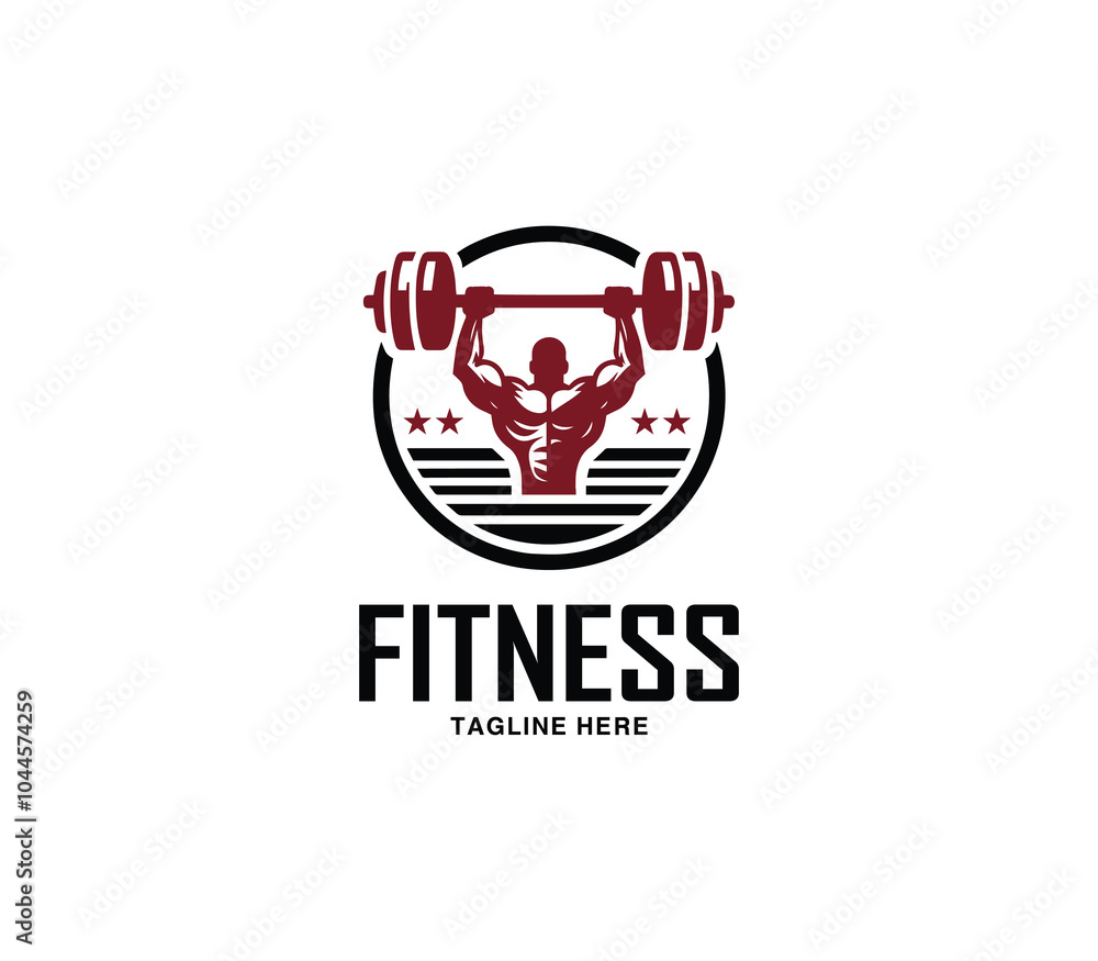 Fitness and gym body building logo design. Silhouette of bodybuilder. Fitness center gym logo vector Fitness and gym body building logo design. Silhouette of bodybuilder. Fitness center gym logo vector