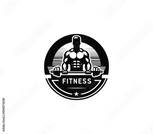 Fitness and gym body building logo design. Silhouette of bodybuilder. Fitness center gym logo vector