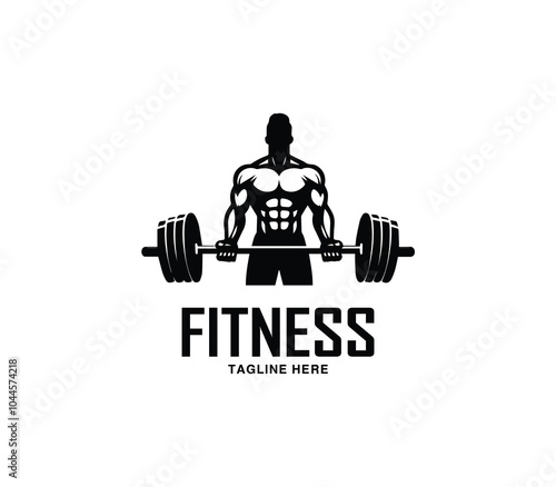 Fitness and gym body building logo design. Silhouette of bodybuilder. Fitness center gym logo vector