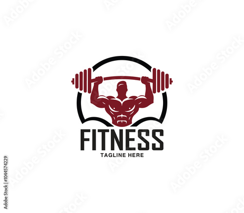 Fitness and gym body building logo design. Silhouette of bodybuilder. Fitness center gym logo vector