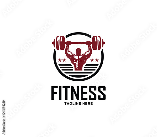Fitness and gym body building logo design. Silhouette of bodybuilder. Fitness center gym logo vector