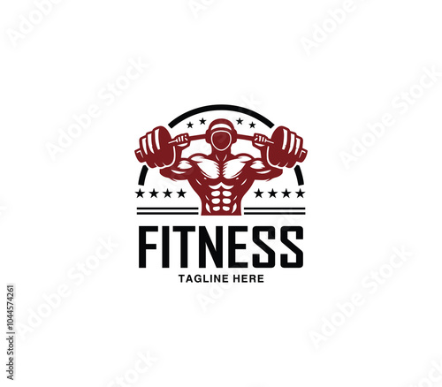 Fitness and gym body building logo design. Silhouette of bodybuilder. Fitness center gym logo vector